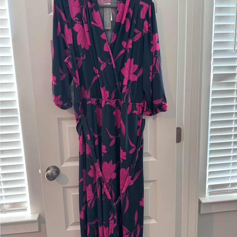 Lane Bryant Navy and Pink Floral Long Sleeve Dress